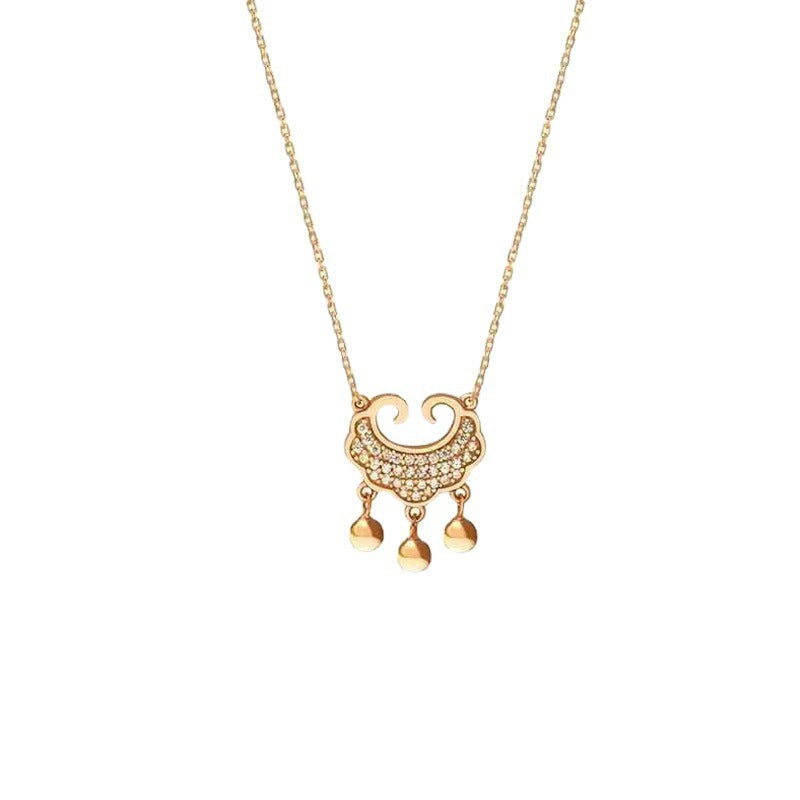 Collar Colgante Minimalista Chino de Candado de la Suerte para Mujer y Hombre en Acero de Titanio con Diseño Tradicional Auspicioso y Acabado Pulido