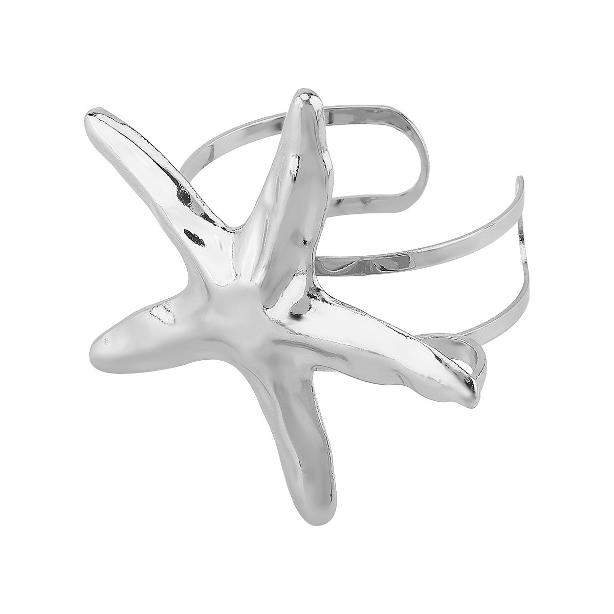 Pulsera Abierta Minimalista de Aleación con Acabado Chapado, Diseño de Estrella de Mar y Concha, Ideal para Vacaciones en la Playa