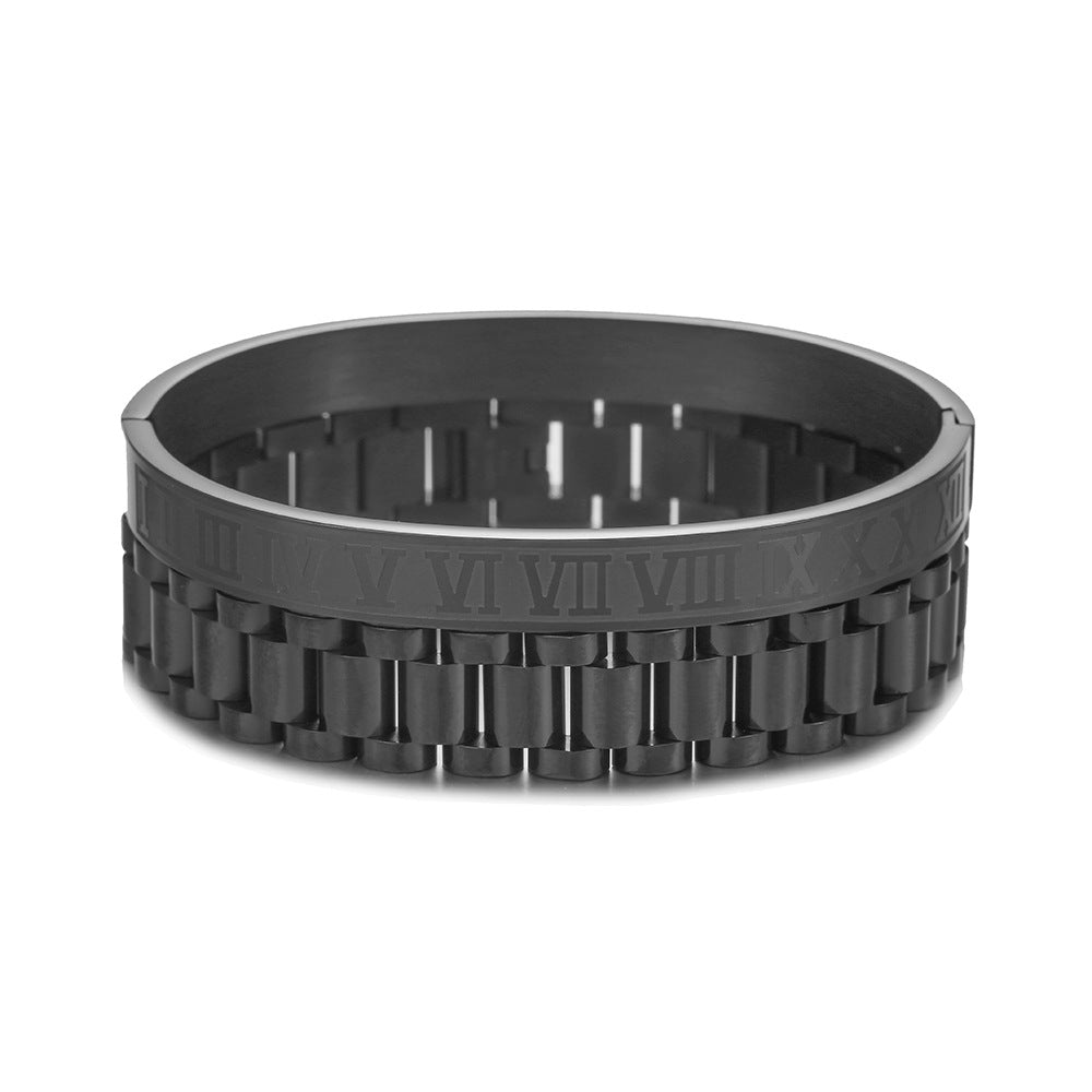 Geometric Round Plated Titanium Steel Watch Band Bracelet Set for Unisex