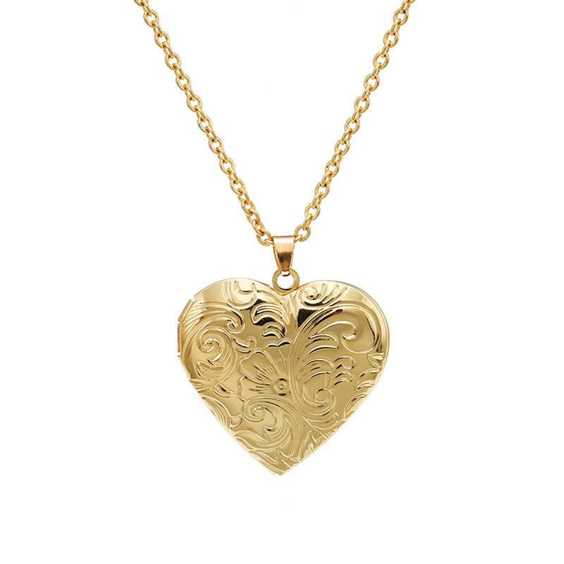 Natural Style Heart-Shaped Stainless Steel Necklace with Openable Photo Frame Pendant and Polished Finish for Women
