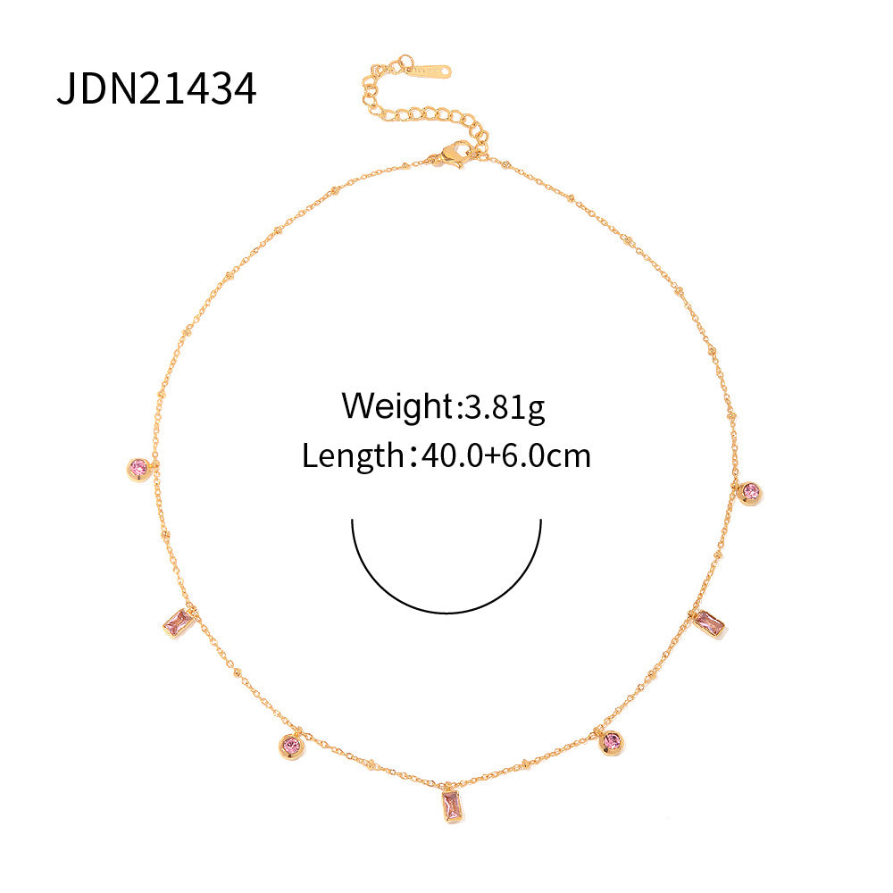 Trendy Geometric Square and Round Pendant Bracelet 18K Gold Plated Stainless Steel Chain Jewelry for Women