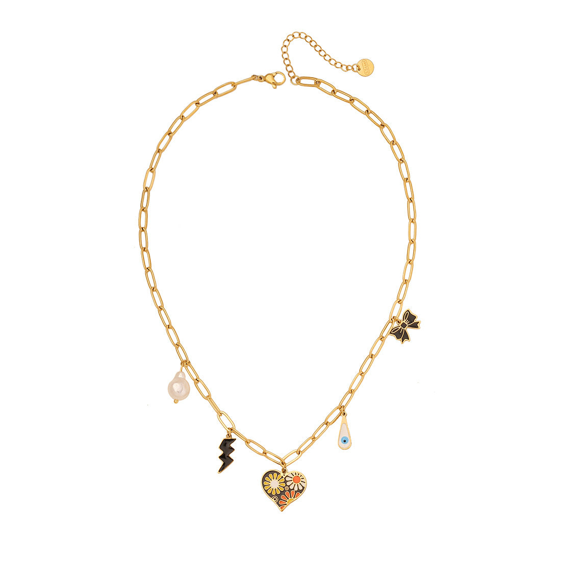 Collana con ciondolo a forma di cuore in smalto, stile OL, in acciaio inossidabile, alla moda, per donne