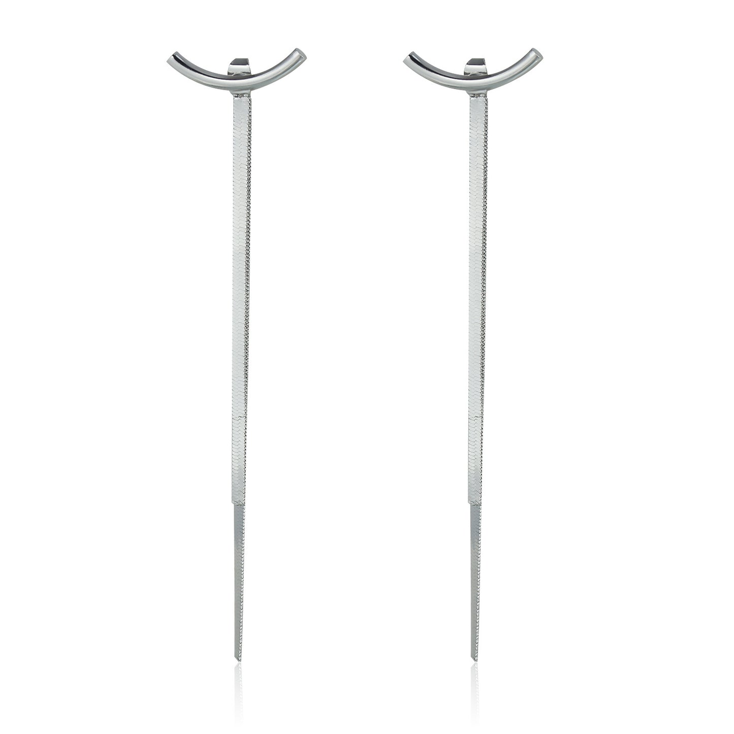 Minimalist Cold-Tone Geometric Metal Snake Chain Long Dangle Earrings with Plating Finish
