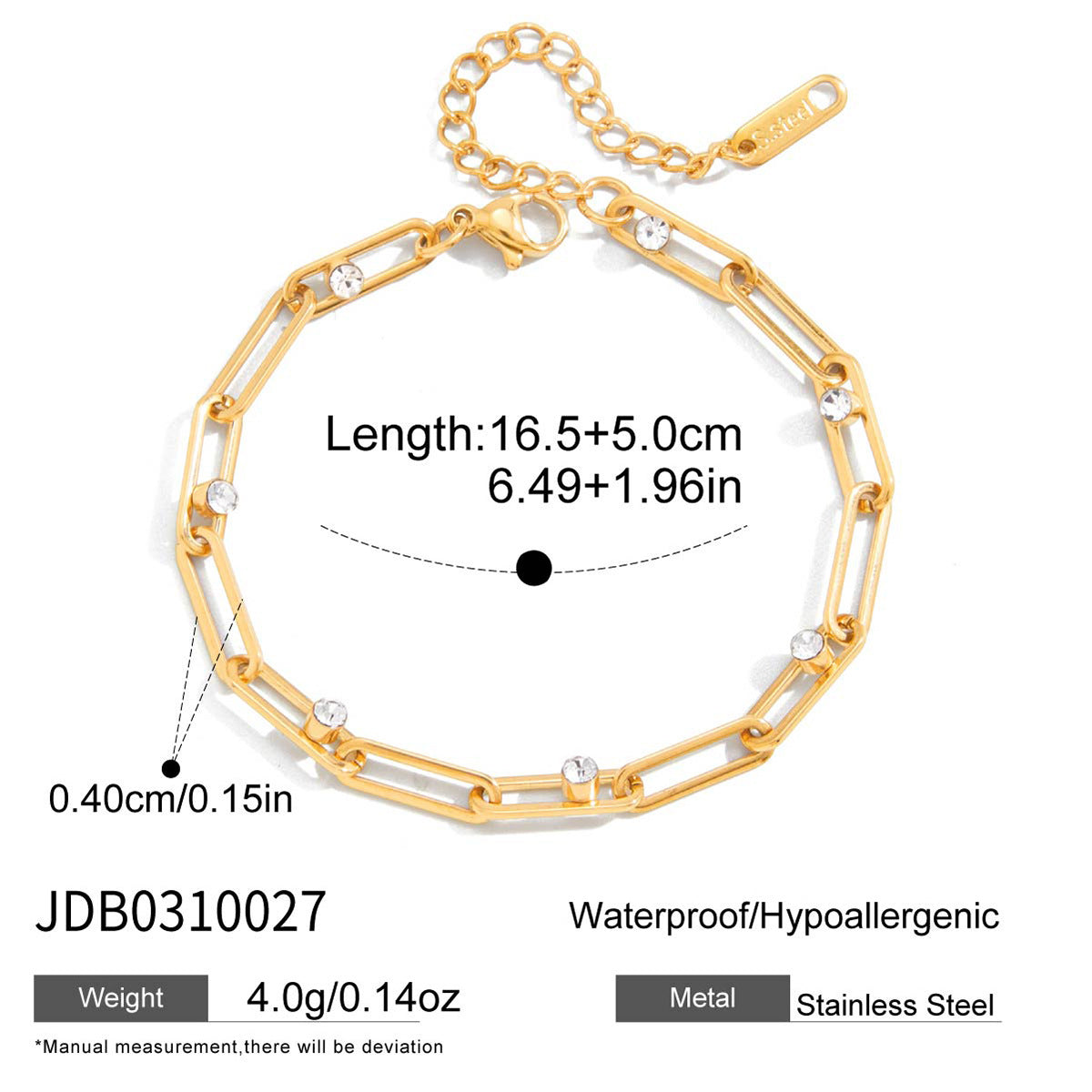 Elegant Geometric Stainless Steel Bracelet with Cubic Zirconia Gold Plated for Women