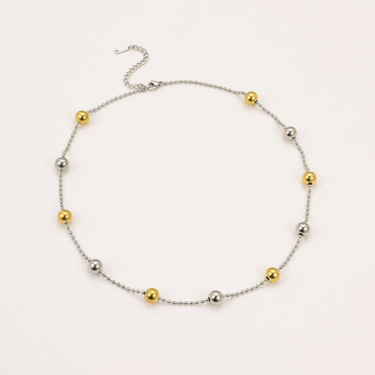 Collana geometrica minimalista in acciaio inossidabile con finitura lucida da donna, Ciondolo con perline rotonde e catena alla clavicola alla moda