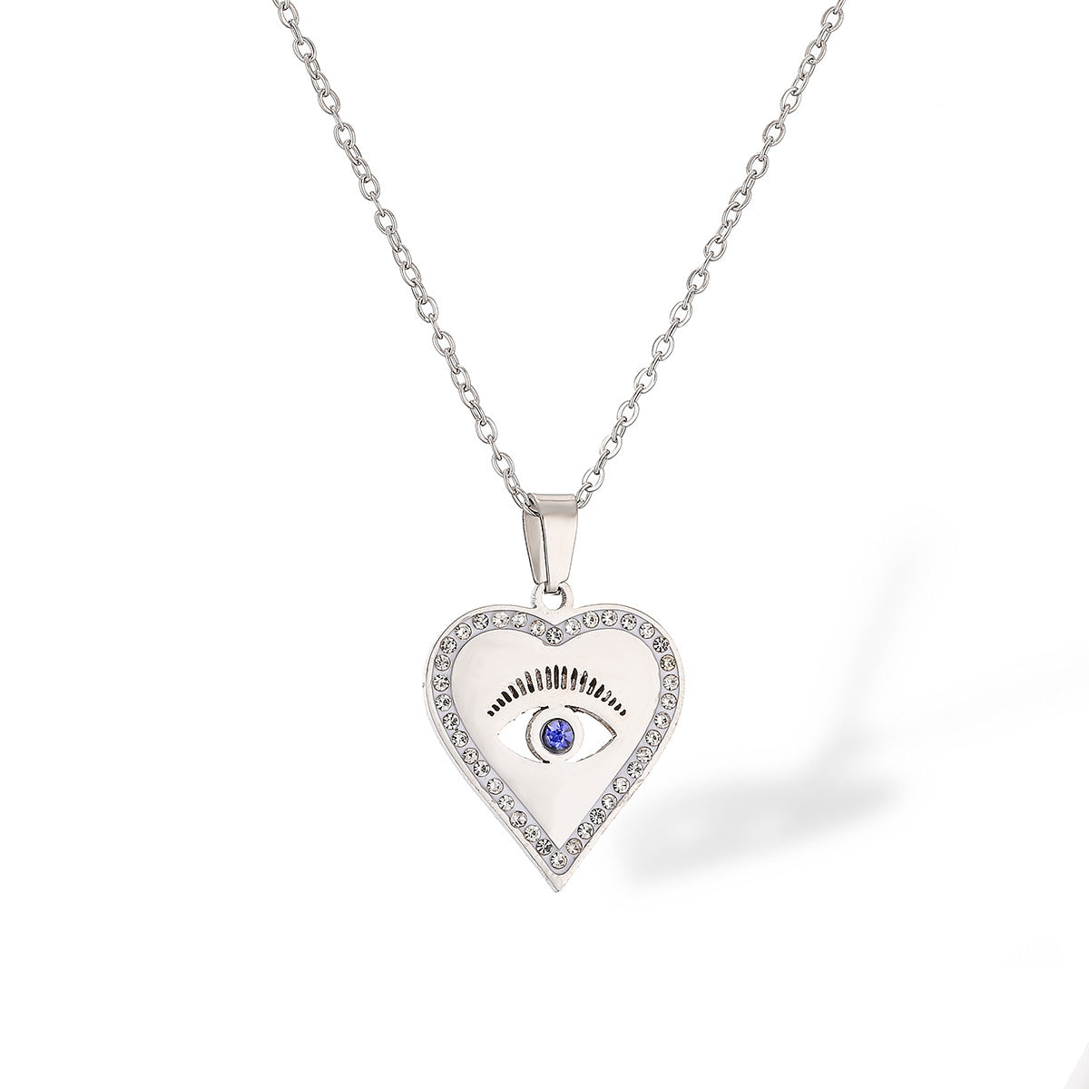 Collana con Pendente a Cuore Minimalista in Acciaio al Titanio con Intarsio di Zirconi da Donna