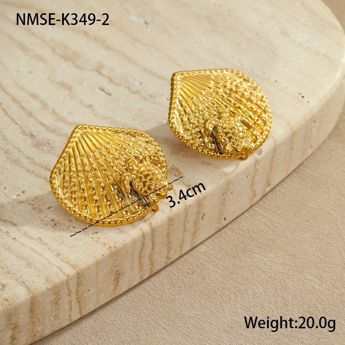 Pendientes, anillos y collar de acero inoxidable geométricos inspirados en el océano con chapado en oro de 18 quilates, textura de concha y detalles de estrellas