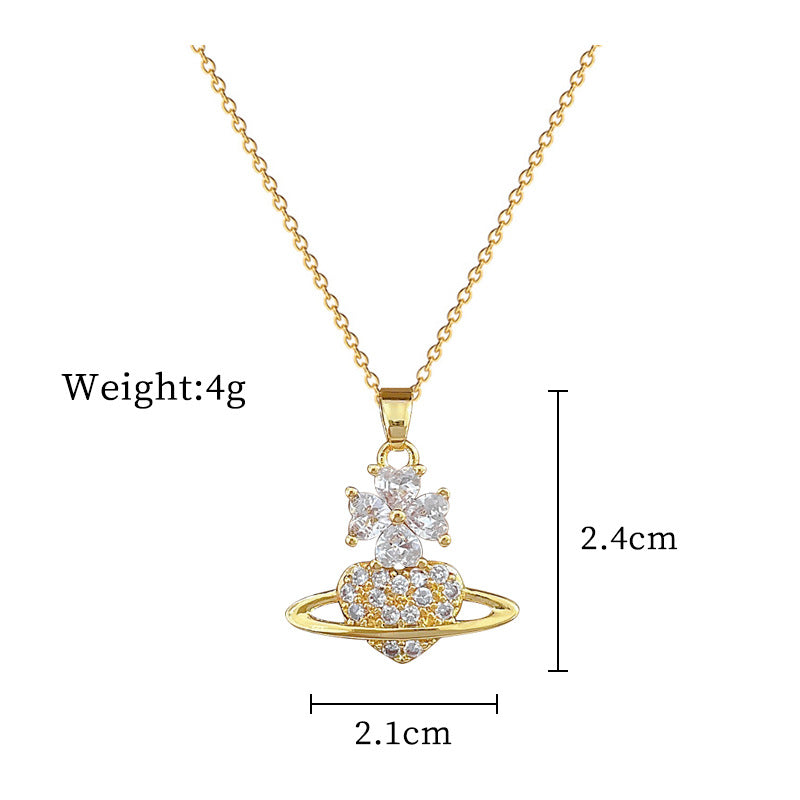Collana con ciondolo Luxury Floral Planet per uomo e donna con catena in acciaio al titanio e strass intarsiati con design geometrico