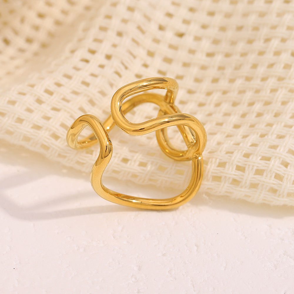 Minimalist Geometric Stainless Steel Ring with 18K Gold Plating, Adjustable Knot-Design Band for Women