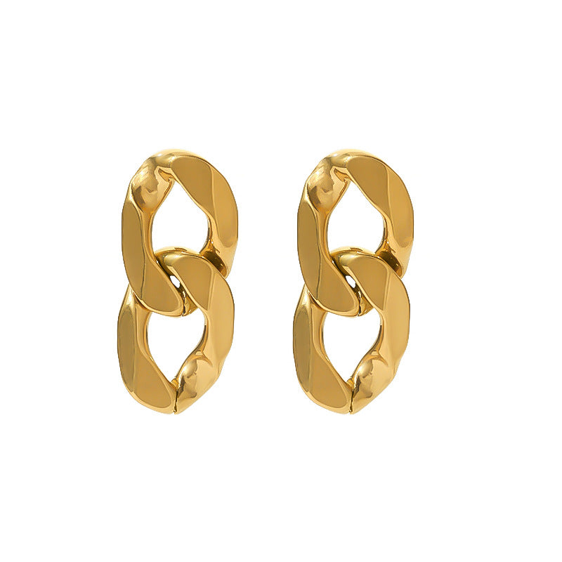 Irregular Geometric Shape 18K Gold-Plated Titanium Steel Earrings for Women with U-Shaped Design and Chain Detail