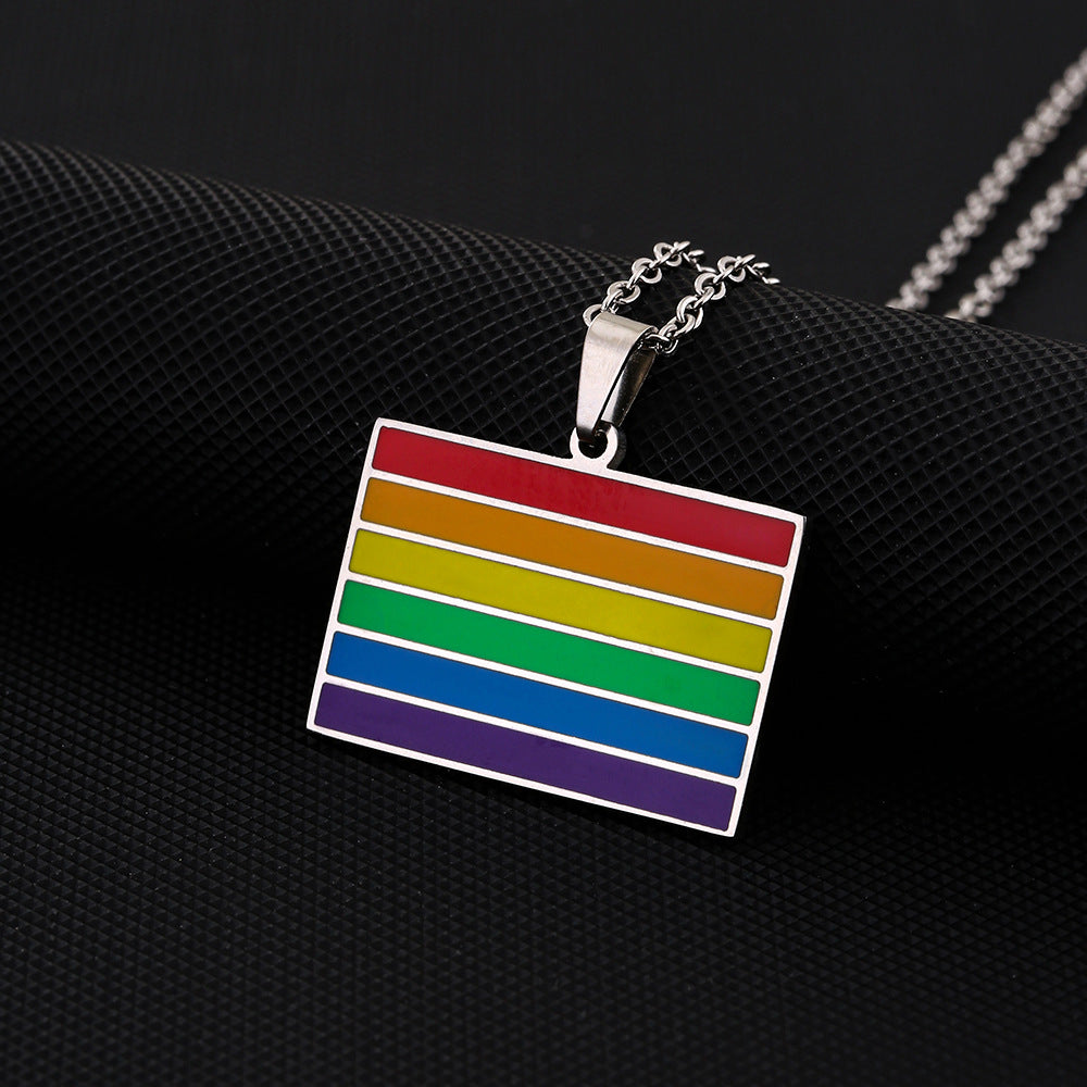 Collana con ciondolo geometrico arcobaleno minimalista in acciaio inossidabile 304 con finitura smaltata, unisex