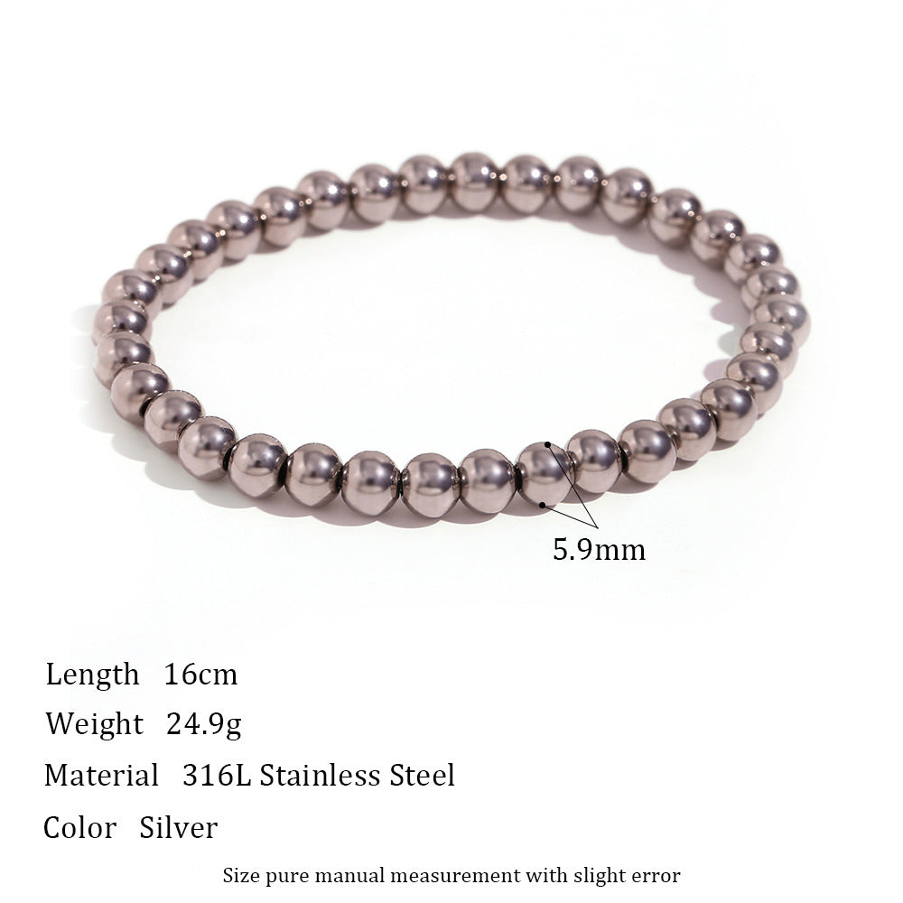Pulsera elástica de cuentas de acero inoxidable chapada en oro de 18 quilates con diseño geométrico minimalista para mujer