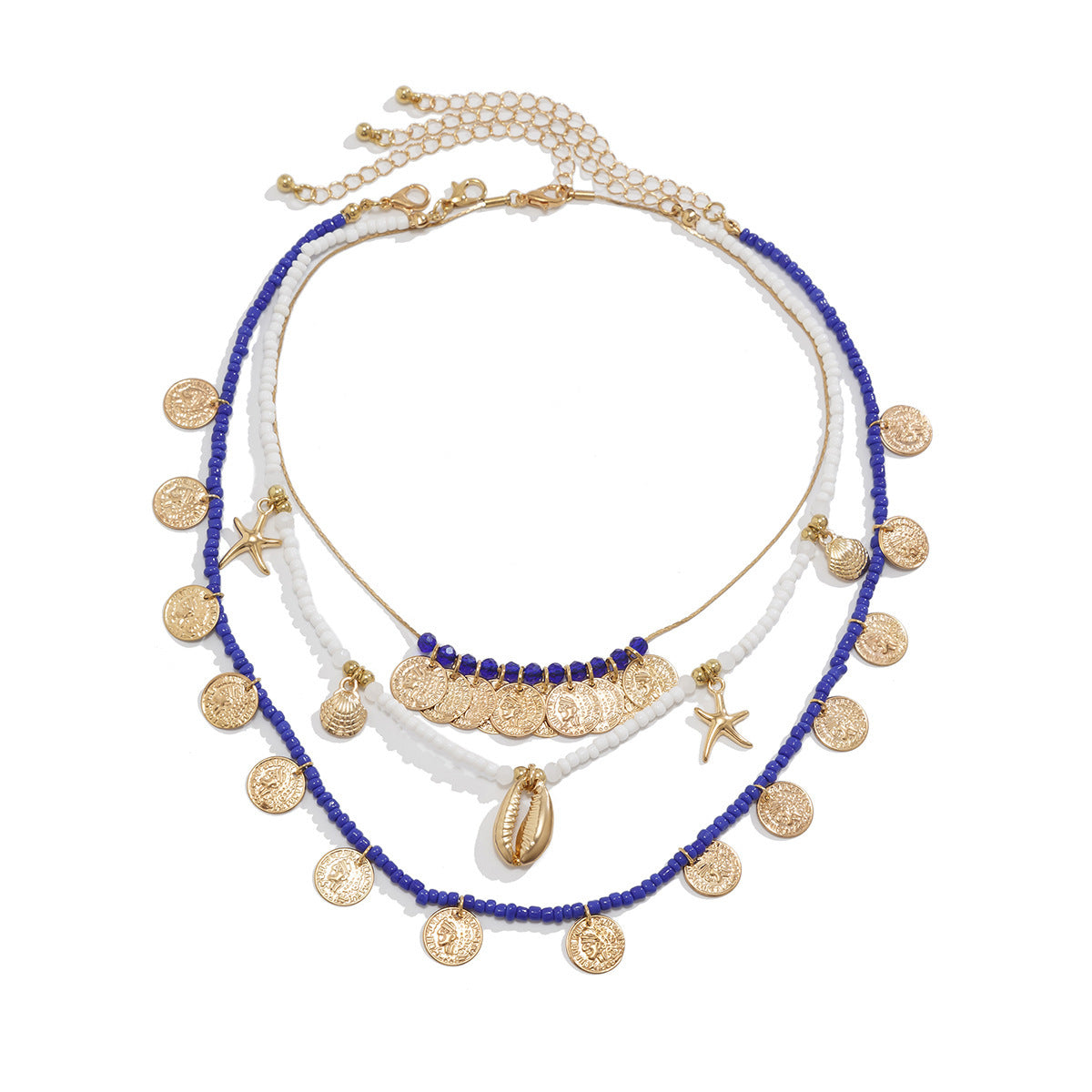 Minimalist Geometric Starfish Alloy Necklace Set with Beads and Shells for Women