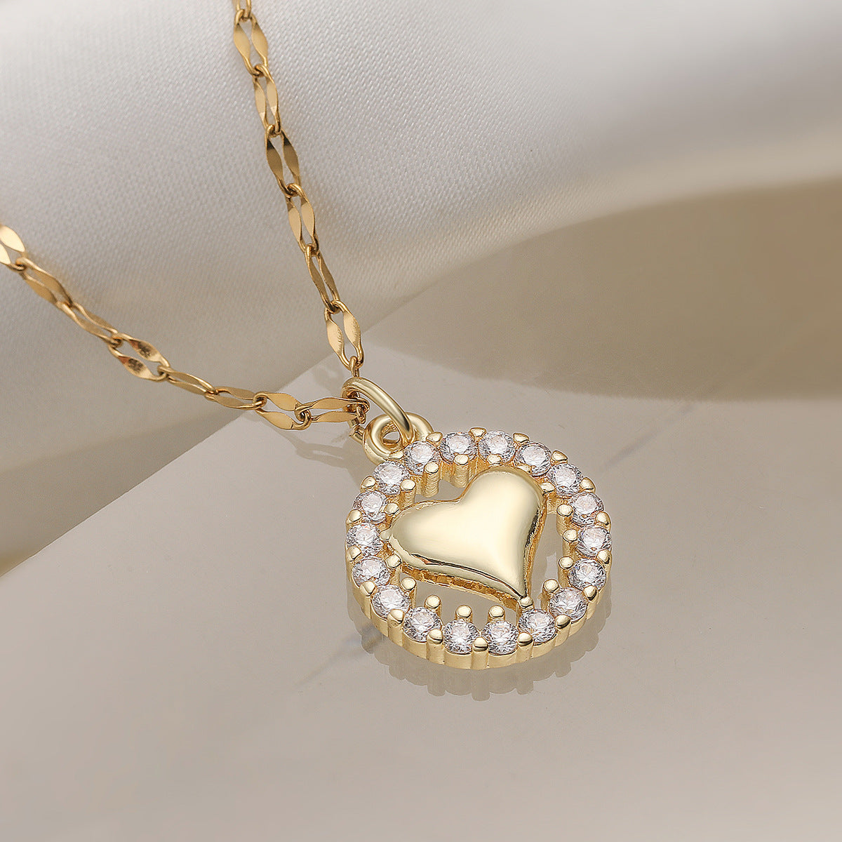 Minimalist Geometric Heart Brass Pendant Necklace for Women