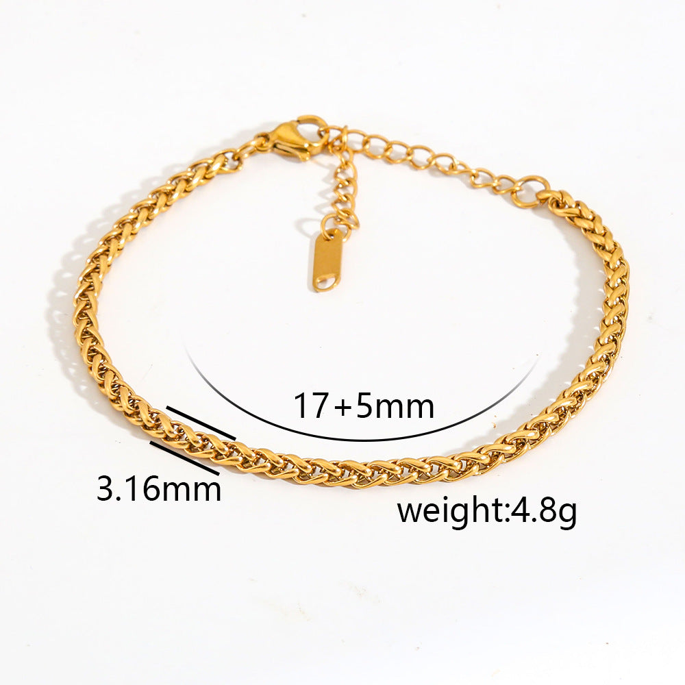 Cavigliera minimalista da donna in acciaio inossidabile placcato oro con piccole perline e ciondolo rotante