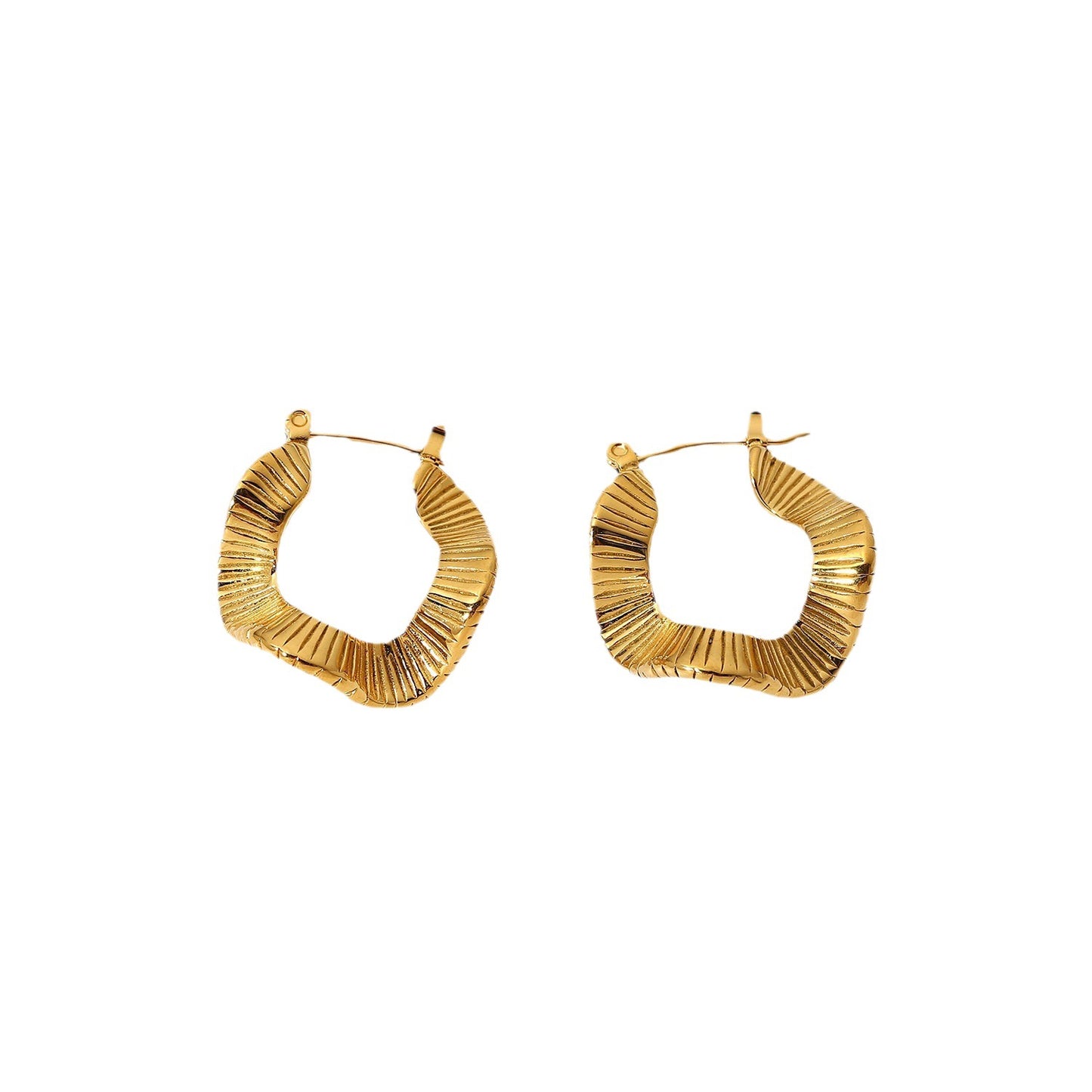 Vintage-Inspired Geometric Titanium Steel Stud Earrings with 18K Gold Plating for Women
