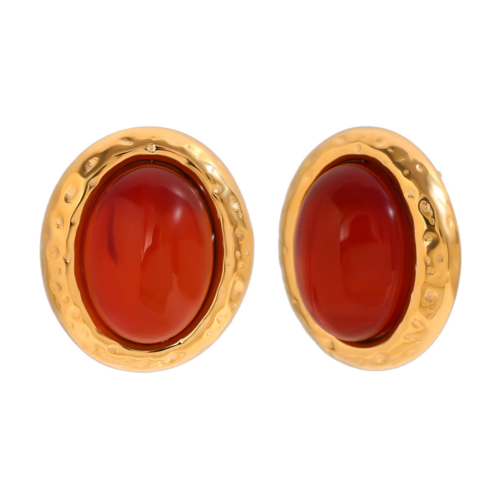 Pendientes elegantes de acero inoxidable con diseño geométrico de inspiración vintage, chapado en oro de 18 quilates y textura martillada para mujer