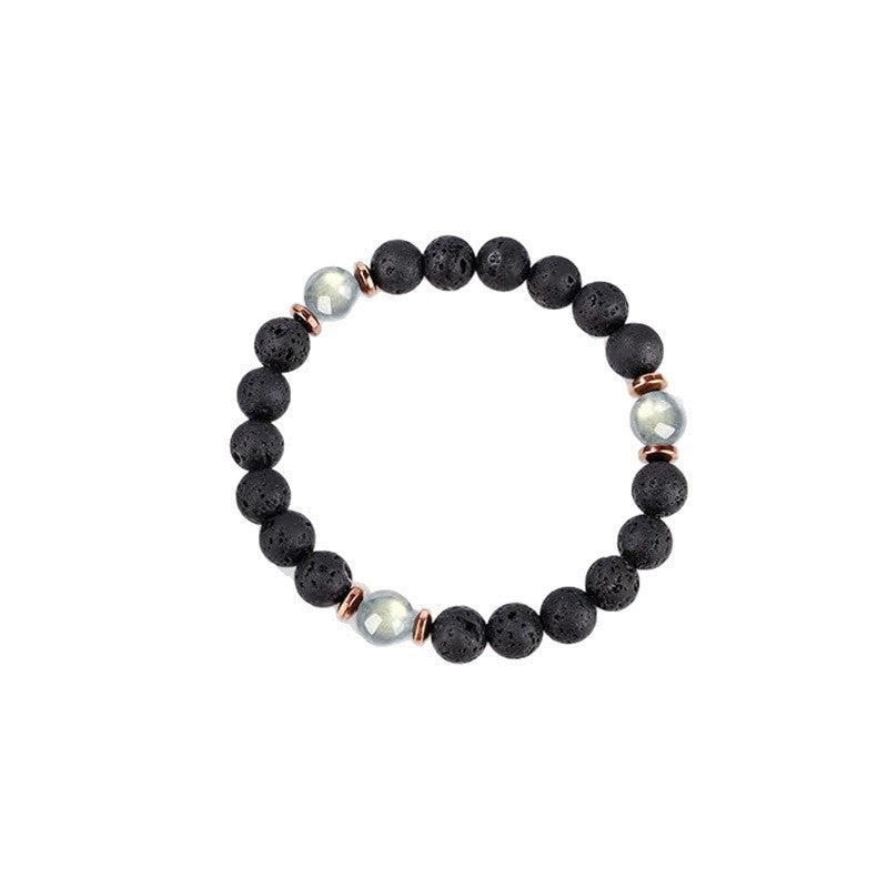 8mm Natural Volcanic Lava Stone and Moonstone Beaded Bracelet Unisex Geometric Round Handmade Jewelry Gift