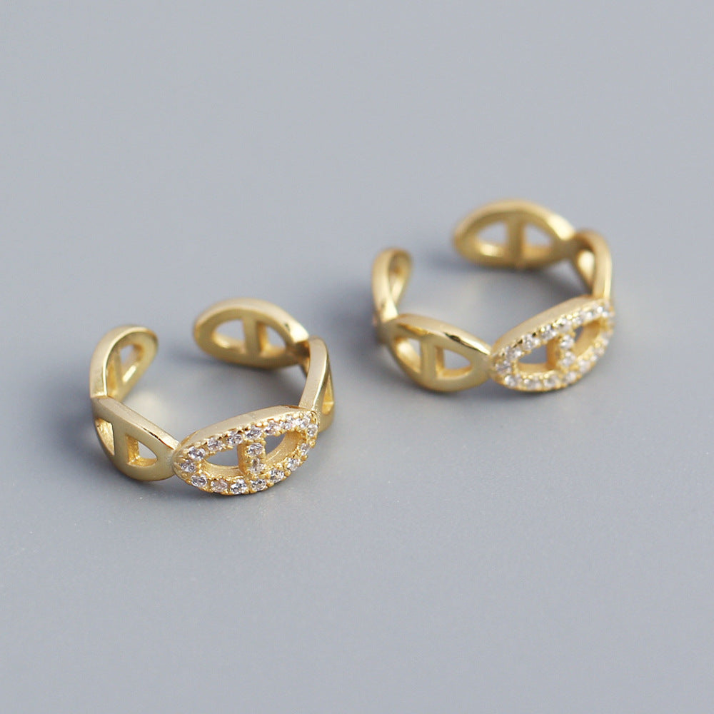 Elegante Orecchino a Polsino con Strass e Naso di Maiale Geometrico in Argento Sterling 925 da Donna