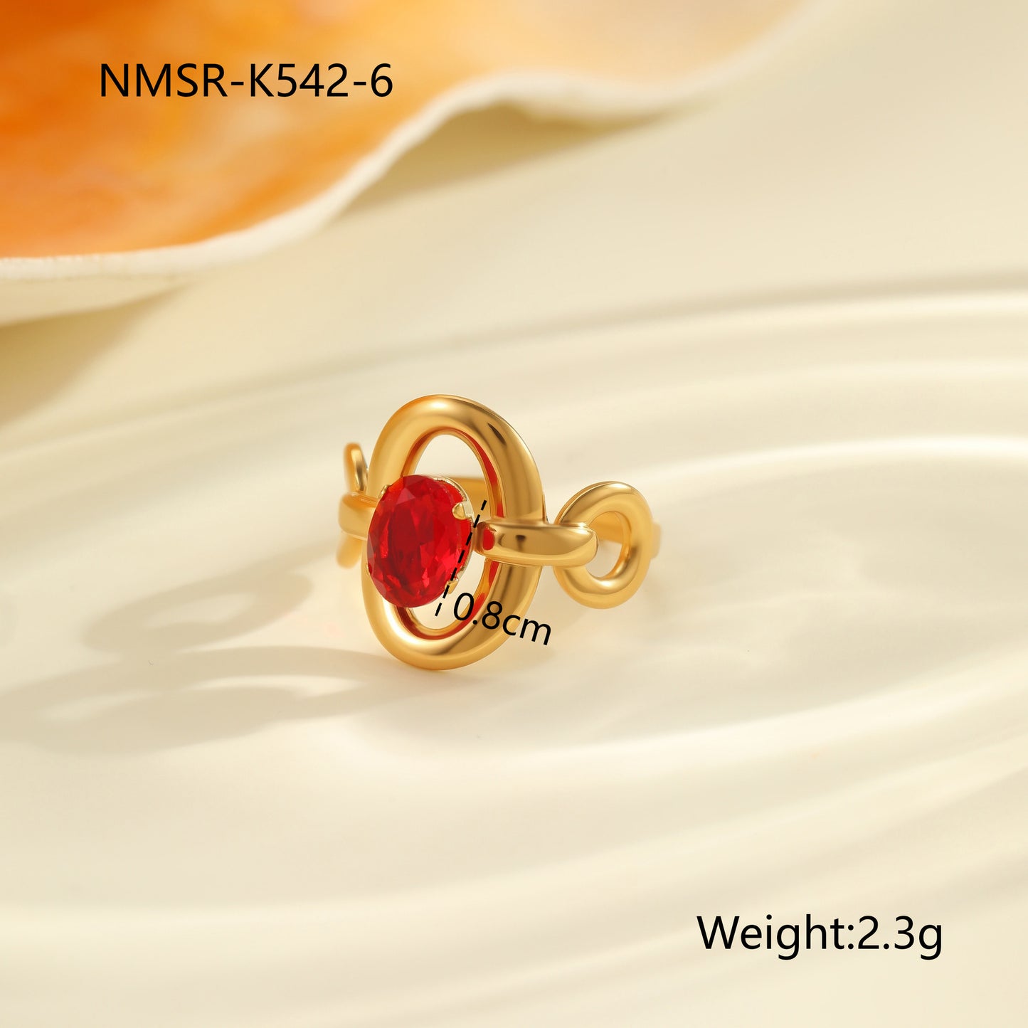 Anello da donna minimalista geometrico in acciaio al titanio con intarsio in zircone rosso regolabile a fascia aperta