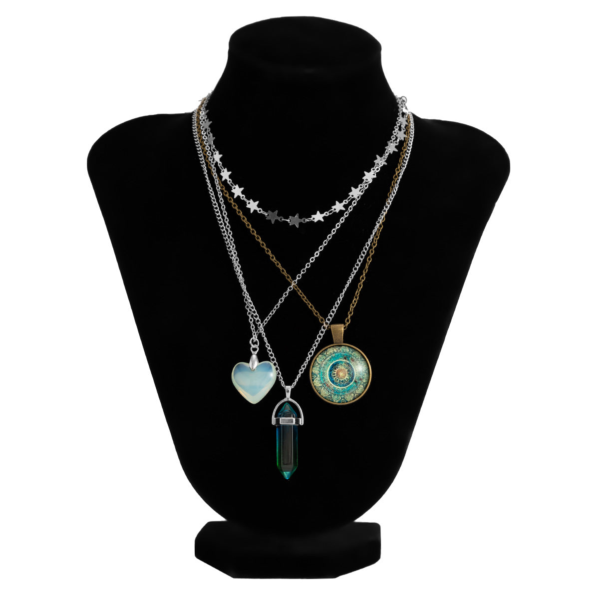 Collana vintage con ciondolo a forma di cuore con nappe di perle di cristallo su catena lunga in resina
