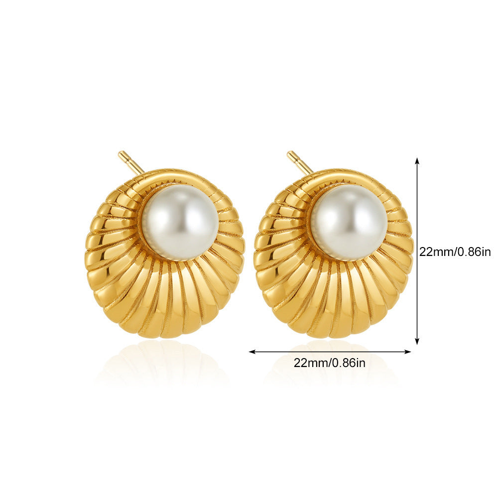 Orecchini a Cerchio Geometrici Minimalisti in Metallo con Intarsio di Perle, da Donna, Gioielli alla Moda per Tutti i Giorni
