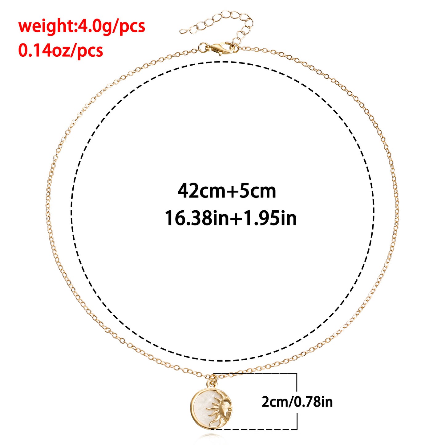 Natural Style Geometric Half Sun Mother of Pearl Pendant Necklace for Women Alloy Plated Sweater Chain Luxury Versatile Jewelry