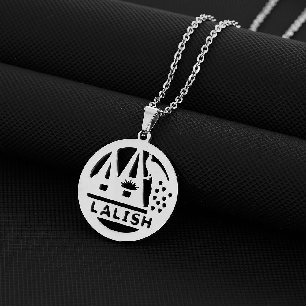 Collar con colgante geométrico étnico de acero titanio con acabado chapado, unisex