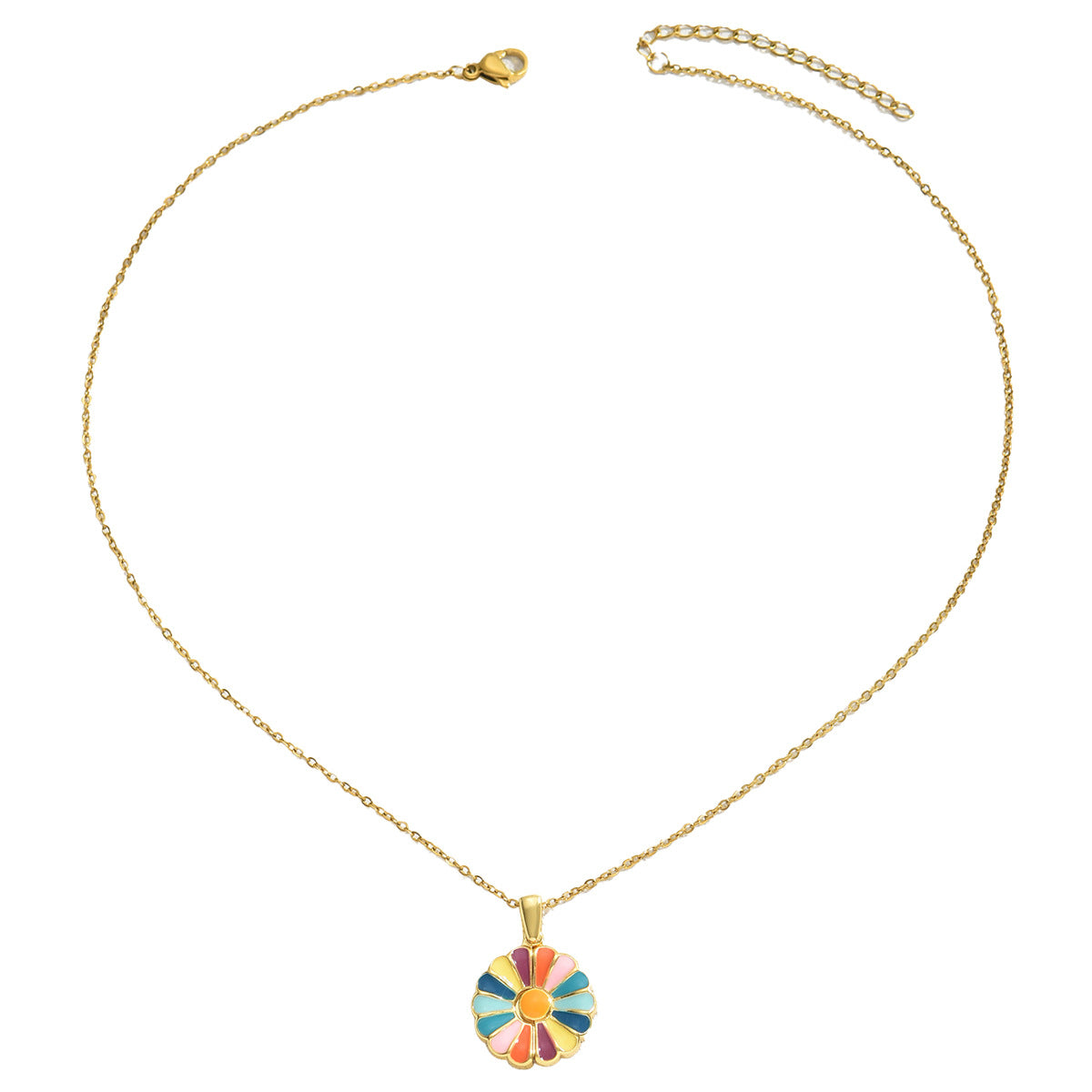 Collar con colgante de girasol de diseño original con esmalte para mujer, forma floral y geométrica, cadena de cobre con colgante de aleación