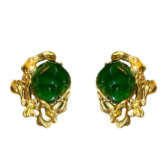 Orecchini da donna verde smeraldo con forme geometriche, placcati in oro e perni in acciaio inossidabile, stile chic vintage