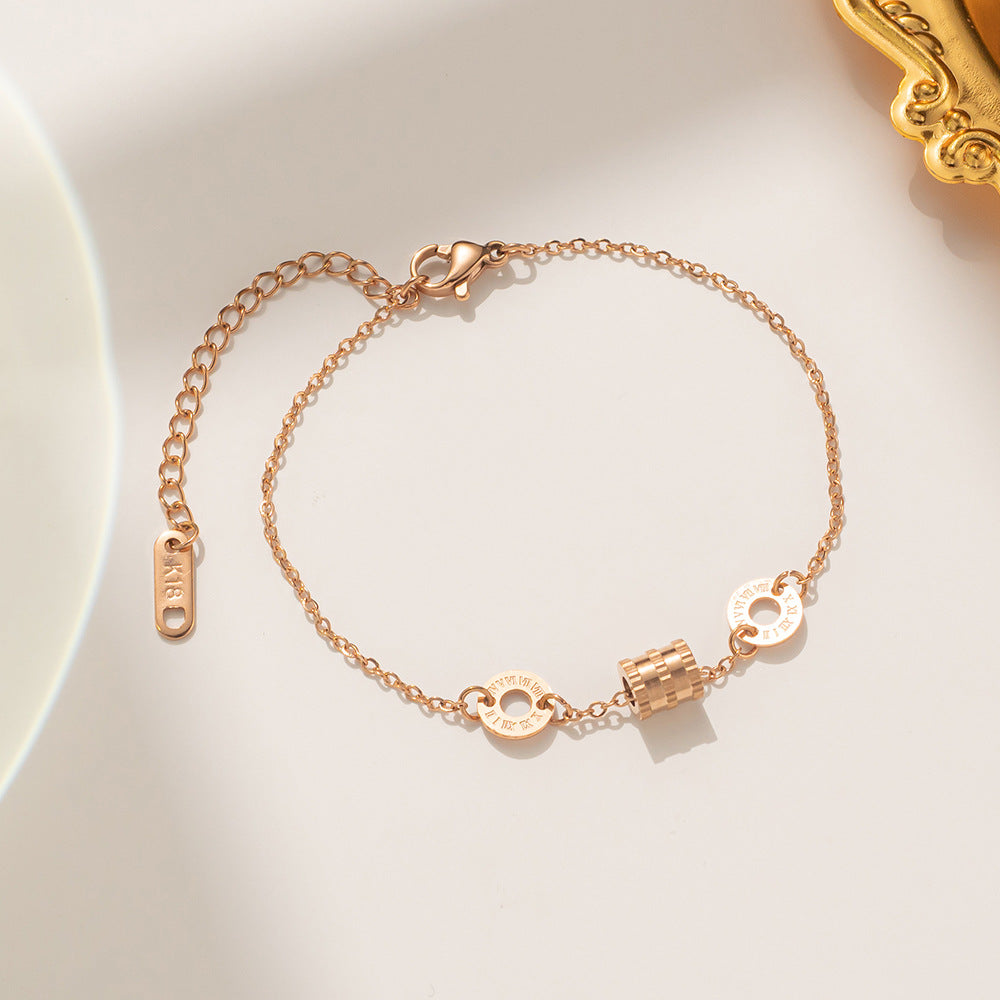 Luxury Geometric Titanium Steel Bracelet for Women with Rose Gold Plating, Elegant Oval Accent Design