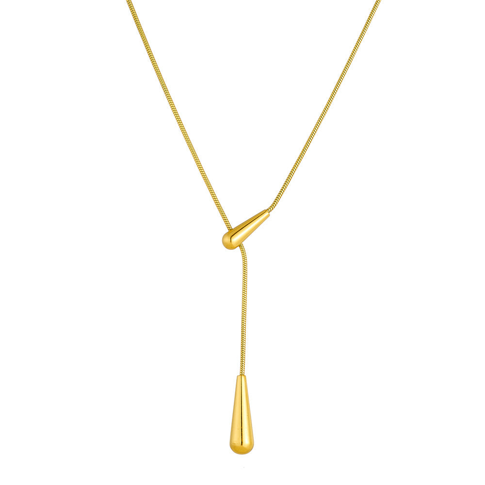 Minimalist Elegant Teardrop Stainless Steel Plated Pendant Necklace with Snake Chain for Women
