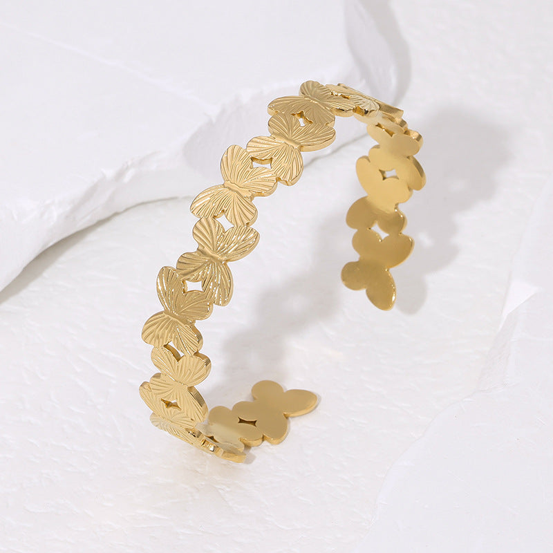 Minimalist Butterfly-Shaped Titanium Steel Bracelet with Adjustable Closure and Plated Finish for Women