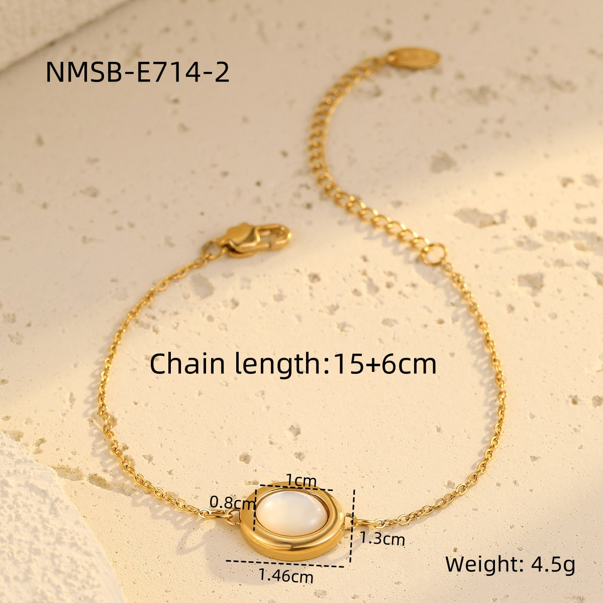 Set Collana e Bracciale in Acciaio Inox con Ciondolo Ovale Minimalista in Abalone Bianco e Finitura Elettroplaccata