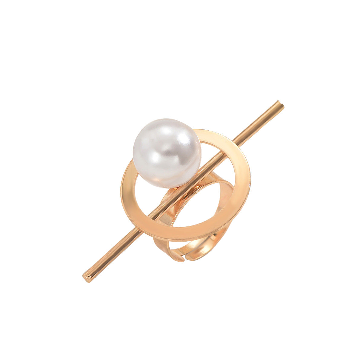 Anello da donna regolabile in lega di zinco con perle intarsiate e forme geometriche, perfetto per un look da ufficio alla moda