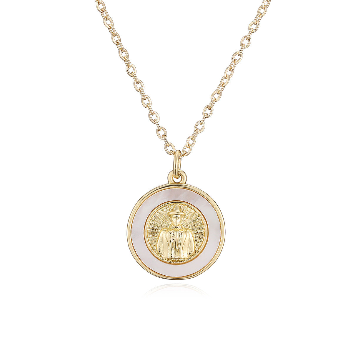 Minimalist Round Geometric Brass Plated Necklace with Cubic Zirconia for Women