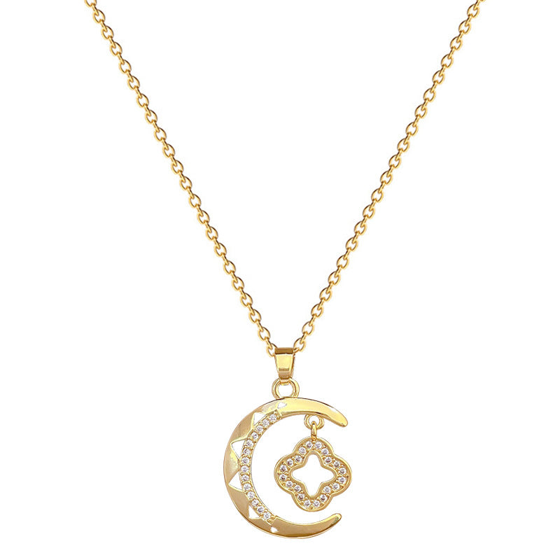 Minimalist Moon Pendant Necklace for Women Stainless Steel Delicate Clavicle Chain with Geometric Design and Natural Theme