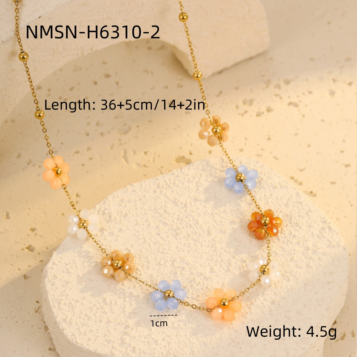 Collana alla clavicola floreale di tendenza con ciondolo geometrico in acciaio inossidabile con finitura galvanica per donna