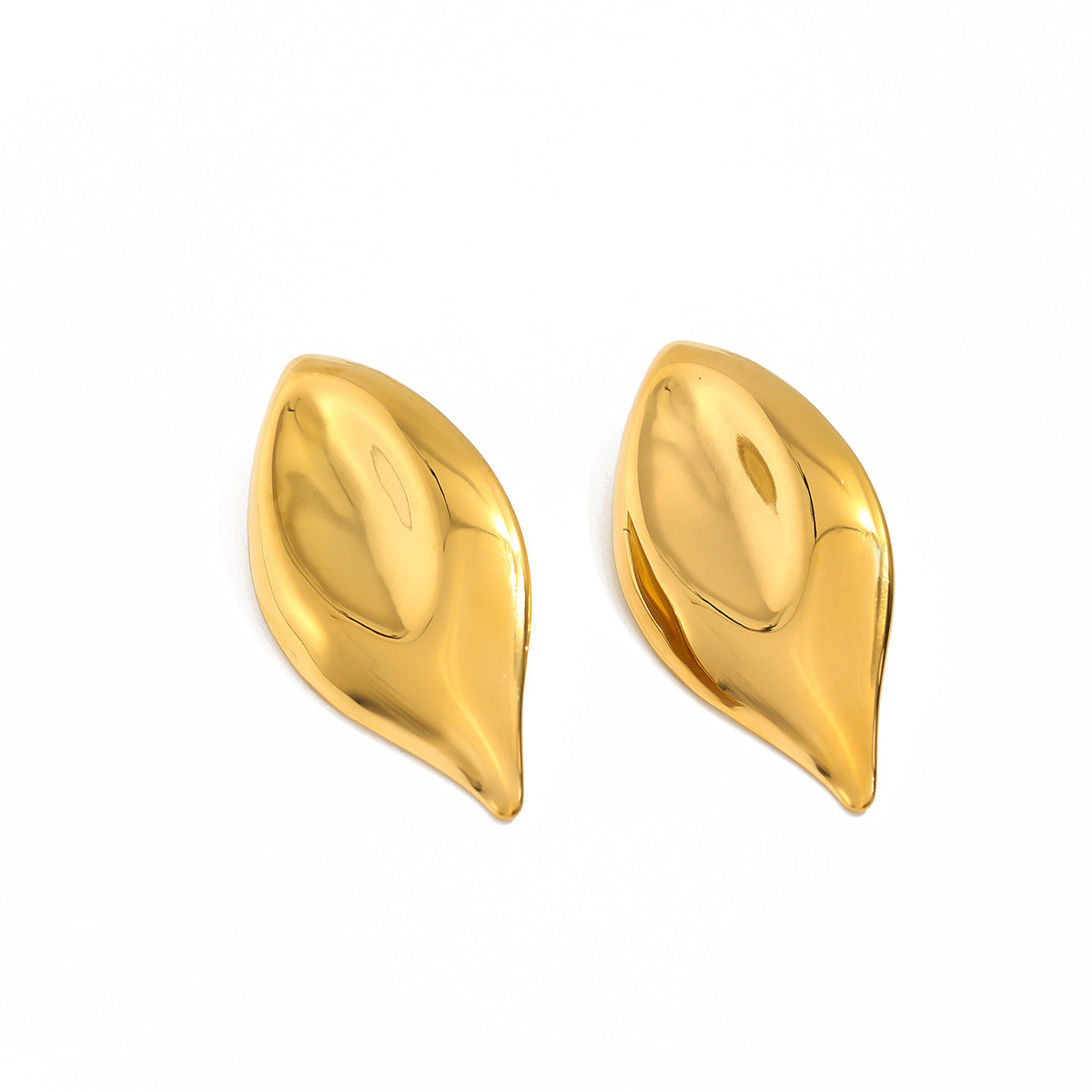 Vintage 18K Gold Plated Stainless Steel Leaf Earrings for Women