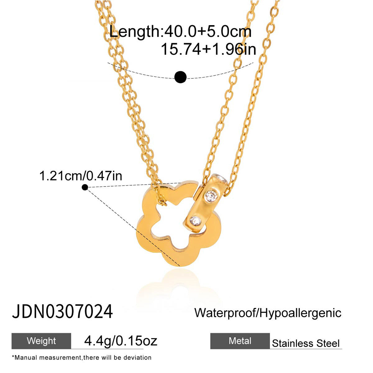 Collana rotonda geometrica con ciondolo da donna in acciaio al titanio con intarsio di strass e finitura placcata
