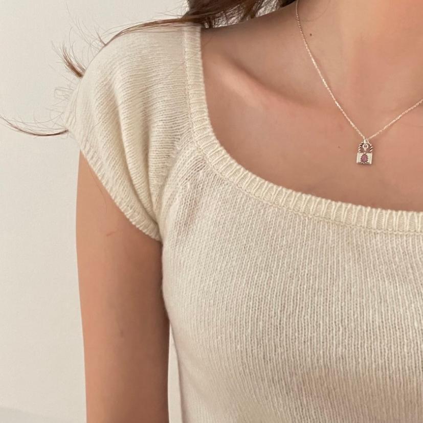 Collar con colgante geométrico minimalista de turquesa en plata de ley 925 con cadena trenzada