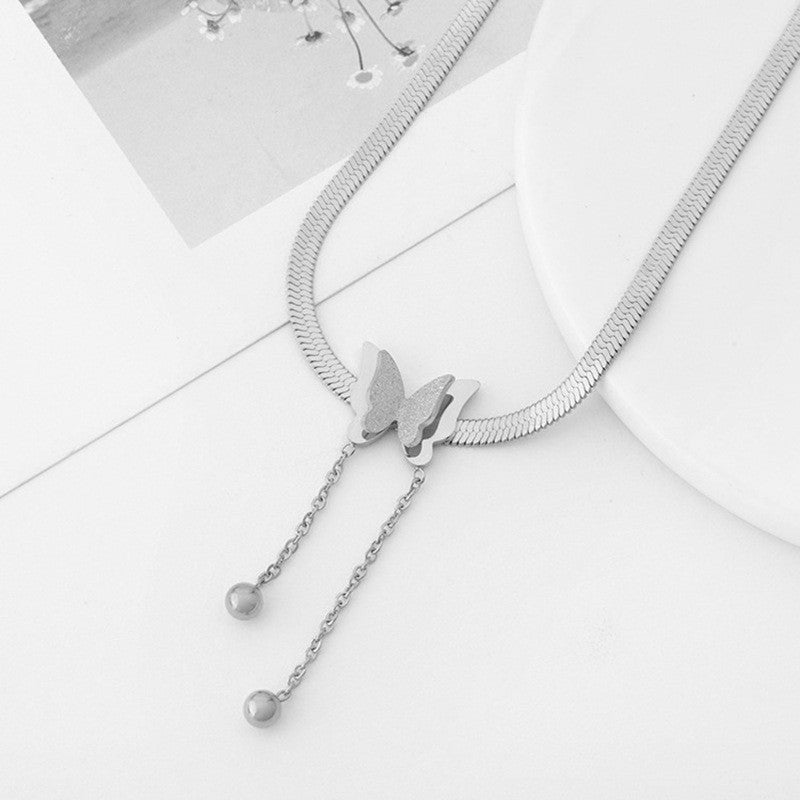 Minimalist 18K Gold Plated Titanium Steel Butterfly Pendant Snake Chain Necklace for Women