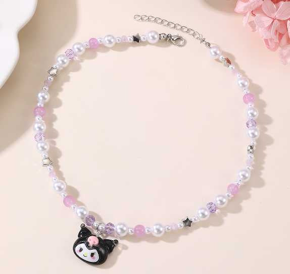 Set di collana per bambine a forma di fiocco minimalista in resina con braccialetto di perline per bambine dai 3 ai 10 anni