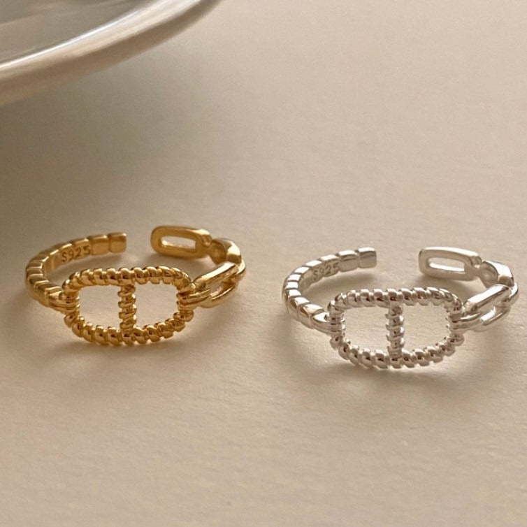 Cartoon Style Wave-Shaped 925 Sterling Silver Adjustable Ring for Women with Pig Nose Motif