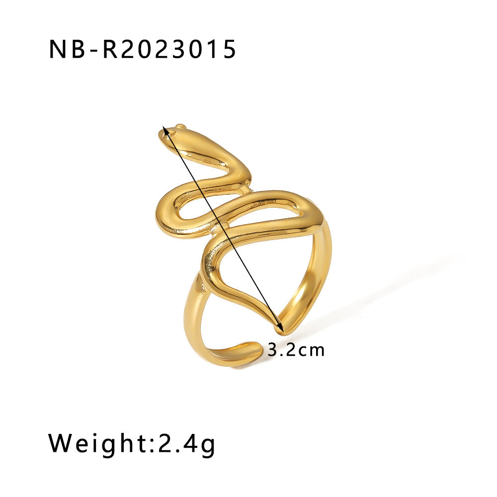 Anello geometrico in acciaio inossidabile a forma di serpente con placcatura in oro 18 carati da donna