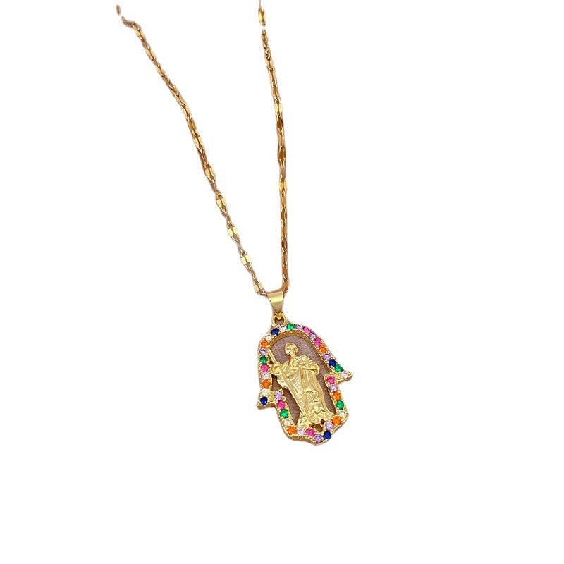 Geometric Pendant Necklace for Women in Stainless Steel with Micro-Pave Rhinestone Accents, Delicate Clavicle Chain
