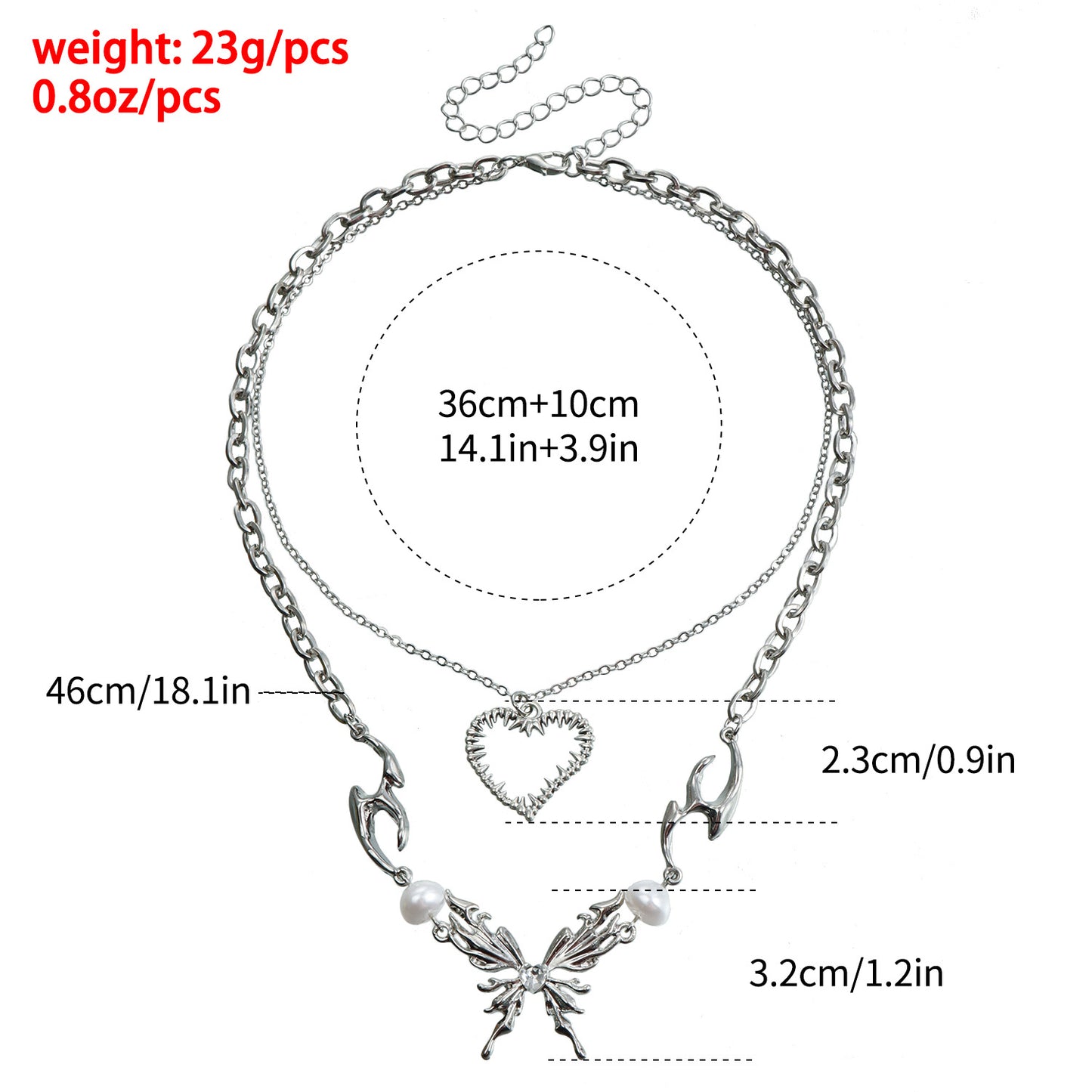 Fashionable Butterfly and Heart Pendant Alloy Necklace with Rhinestone Inlay and Plated Finish for Women
