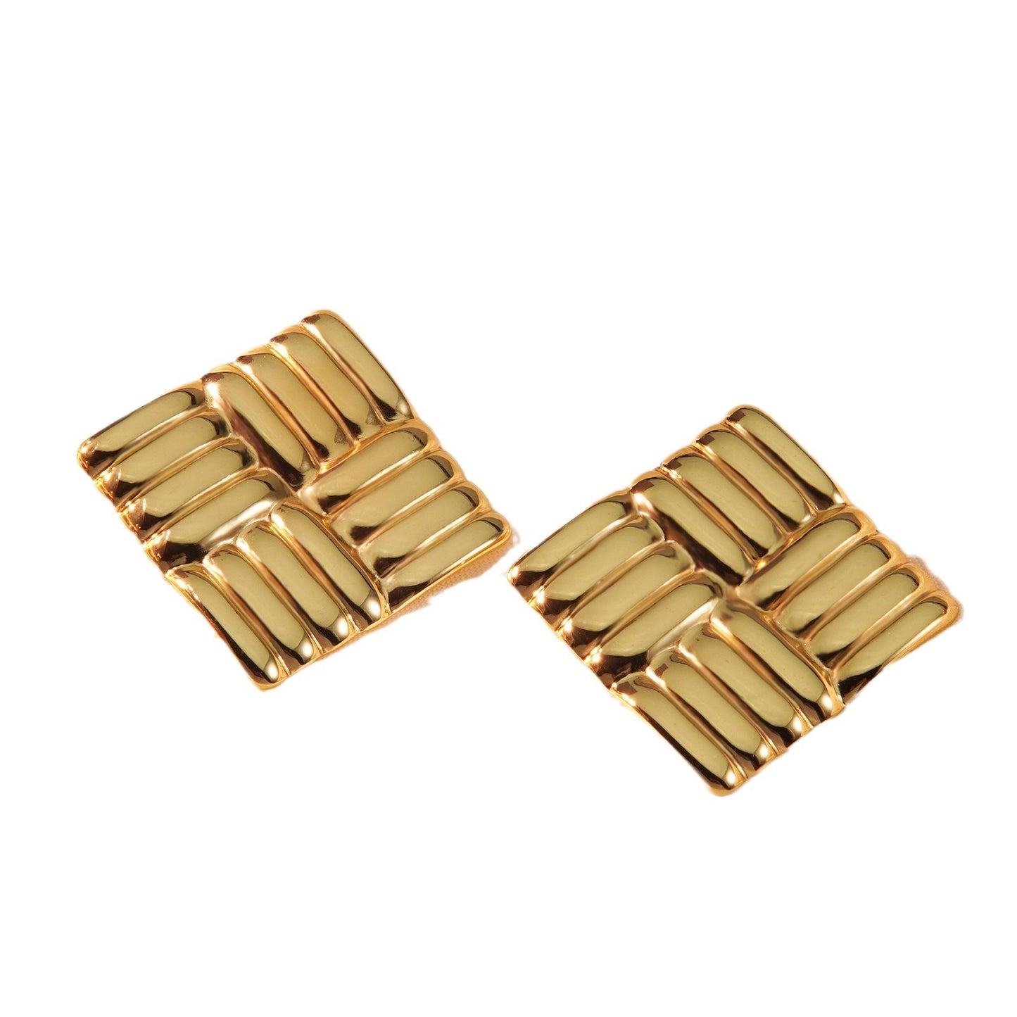 French Vintage Luxury Geometric Square Textured Stainless Steel Stud Earrings for Women