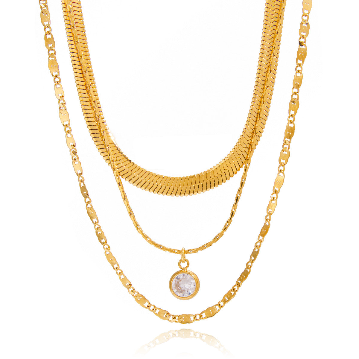 Collana da donna minimalista geometrica in acciaio al titanio placcato con zirconia, lunghezza regolabile e catena a clavicola a strati in acciaio inossidabile