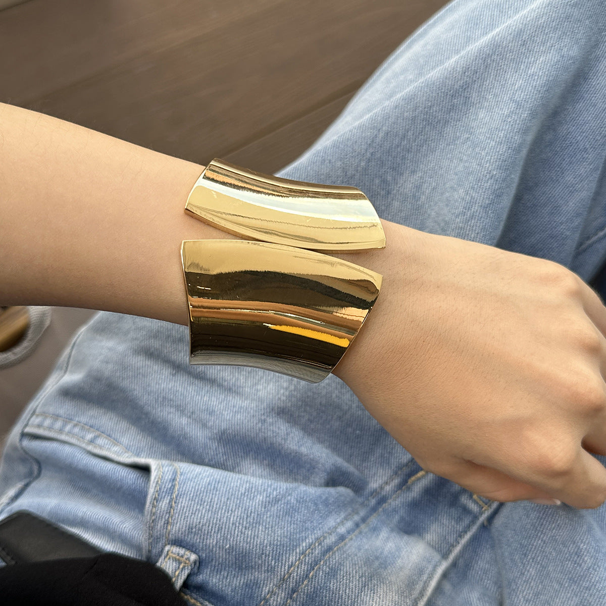 Asymmetric Geometric Plated Alloy Bracelet Set